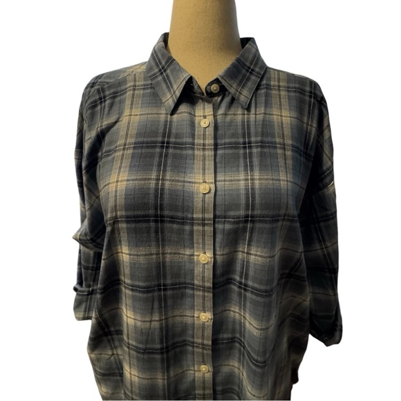 LOFT Blue/gray Lightweight Flannel Oversized Button-down Tunic, Sz XL, NWT - Picture 3 of 6